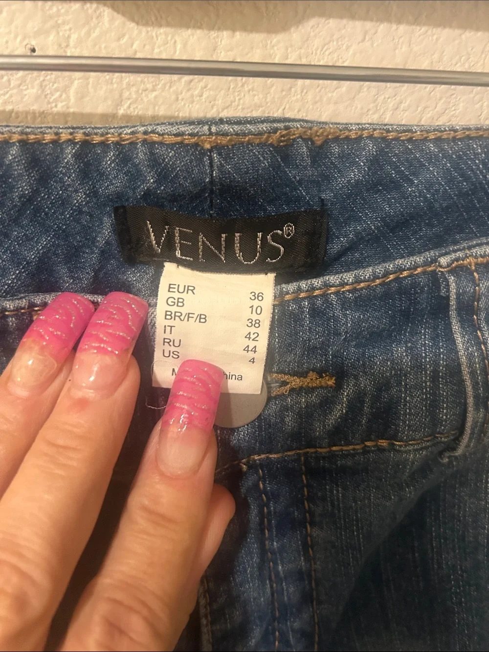 VENUS Dark Blue Denim Shorts with Cream Lace Trim